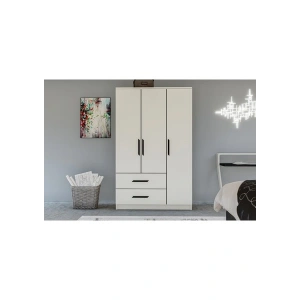 Metalia Gm 176 Modena 3 Kapı 2 Çekmeceli Siyah Kulplu Beyaz Gardrop