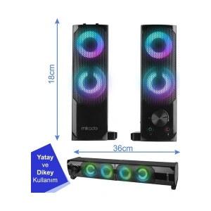 Mikado MD-S102 2.0 3Wx2CH RGB Ledli Siyah USB Soundbar Speaker Hoparlör