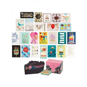 Modern Çiçek Desenli 24 Adet El Yapımı Tebrik Kartı Seti