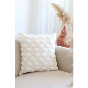 Modern Jakarlı Kırlent Kılıfı 43x43 cm Ekru