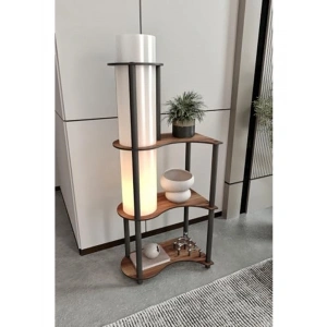 Modern Tasarımlı Lambader, Ceviz Renkli Ahşap Görünümlü Gövde, 120 cm