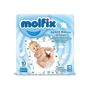 Molfix Bebek Bakım Örtüsü Sıvı Geçirmez Hafif Yapı 10 Adet 60x60 cm Renkli Tasarım