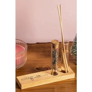 Mottolu Çiçekli Dekoratif Set - Bambu Oda Kokusu Şişesi