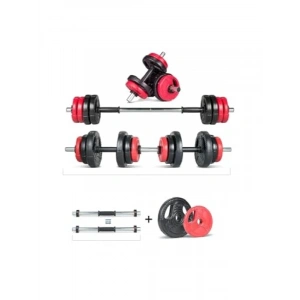 Multifonksiyonel Halter ve Dambıl Seti - Kırmızı-Siyah