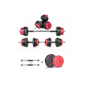 Multifonksiyonel Halter ve Dambıl Seti - Kırmızı ve Siyah