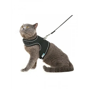 Nefes Alabilen Konforlu Kedi Göğüs Tasması Seti (Medium, Siyah)