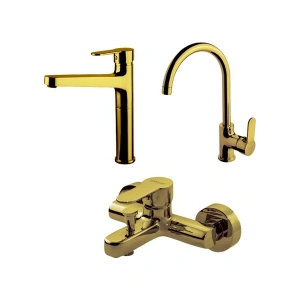 Newarc Domino Altın Banyo Evye Çanak Lavabo Bataryası 971538-971518-971008
