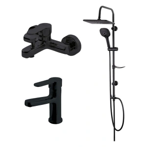 Newarc Domino Siyah Banyo Lavabo Bataryası Bold Duş Ünitesi 910530B-971521B-971511B