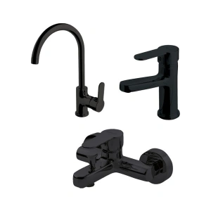 Newarc Domino Siyah Evye Lavabo Banyo Bataryası Set 971531B-971521B-971511B