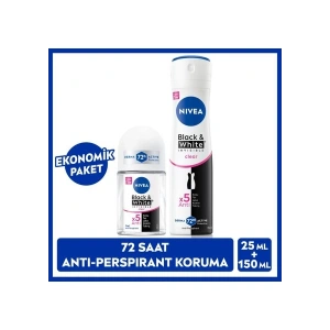 NIVEA Kadın Sprey Deodorant Black&White Clear 150ml ve Mini Roll-on Black&White Clear