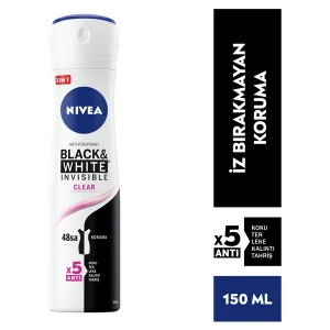 NIVEA Kadın Sprey Deodorant Black& White Invisible Clear 150ml, Ter ve Ter Kokusuna Karşı 48 Saat Anti-perspirant Deodorant Koruması
