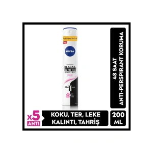 Nivea Kadın Sprey Deodorant Black & White Invisible Clear 48 Saat Anti-Perspirant Koruma 200 ml Ekonomik Boy