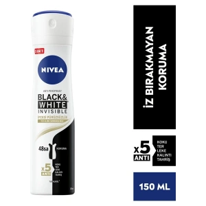 NIVEA Kadın Sprey Deodorant Black& White Invisible İpeksi Pürüzsüzlük 150ml; Ter ve Ter Kokusuna Karşı 48 Saat Anti-perspirant Deodorant Koruması; Hassas Koltuk Altı