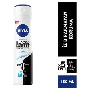 NIVEA Kadın Sprey Deodorant Black&White Invisible Pure 150ml 48 Saat Anti-perspirant Koruma