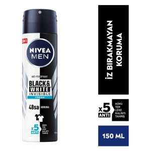 NIVEA MEN Erkek Sprey Deodorant Black&White Invisible Fresh 150ml48 Saat Anti-Perspirant Koruma