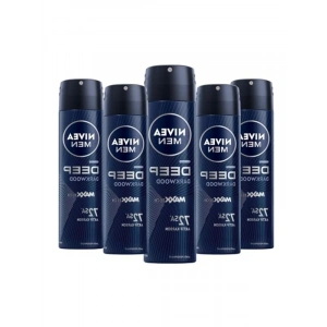 NIVEA MEN Erkek Sprey Deodorant Deep Dimension 150 ml, 72 Saat Anti-perspirant Koruma,Avantajlı Paket,x5 Adet