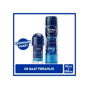 Nivea Men Erkek Sprey Deodorant Fresh Active 150 ml ve Mini Roll-On Fresh Active 25 ml