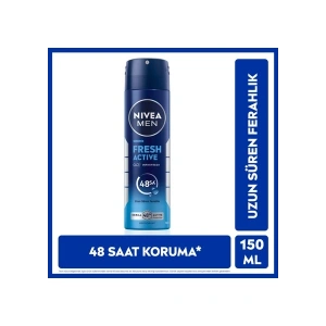 NIVEA MEN Erkek Sprey Deodorant Fresh Active 150ml, Ter Kokusuna Karşı 48 Saat Koruma, Aluminyum İçermez