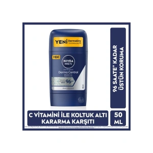 Nivea MEN Erkek Stick Deodorant Derma Control Clinical 50 ml, 96 Saat Koruma, Terleme Karşıtı, C Vitamini