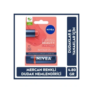 Nivea Renkli Nemlendirici Dudak Bakım Kremi Mercan 4.8GR,SPF30, Allık Etkisi, Dudak ve Yanaklar, E Vitamin