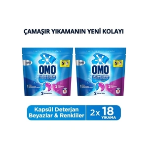 Omo Ultra Power Kapsül Deterjan Beyazlar ve Renkliler 18 Yıkama X2