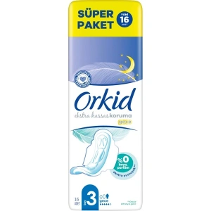 Orkid Extra Hassas Hijyenik Ped Uzun Extra (Boy 3) 16 Adet Ped