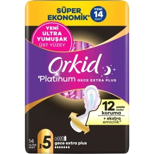 Orkid Platinum Hijyenik Ped Süper Ekonomik Gece Extra Plus (Boy 5) 14 Adet Ped