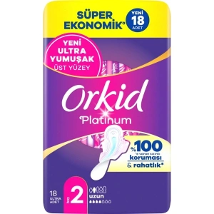 Orkid Platinum Hijyenik Ped Süper Ekonomik Paket Uzun (Boy 2) 18 Adet Ped