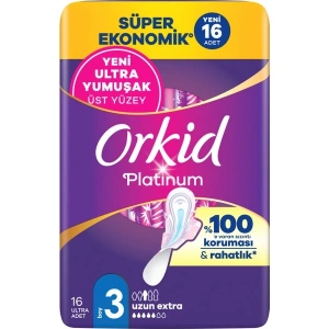 Orkid Platinum Hijyenik Ped Süper Ekonomik Paket Uzun Extra (Boy 3) 16 Adet Ped