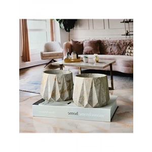 Orta Boy İkili Set, El Yapımı Dekoratif Beton Saksı