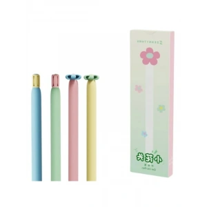 Papatya Desenli Mavi Mürekkepli Jel Kalem - 4lü