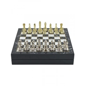 Parlak Mermer Desenli Metal Satranç Takımı