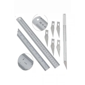 Paslanmaz Çelik 30 cm Cetvel ve Yedek Bıçaklı Kretuar
