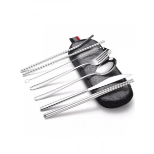 Paslanmaz Çelik 8 Parça Çatal Bıçak Kaşık Seti - Taşınabilir Çanta ile