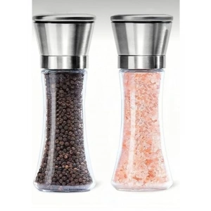 Paslanmaz Çelik Kapaklı Cam Gövdeli 19 cm Baharat Değirmeni Seti