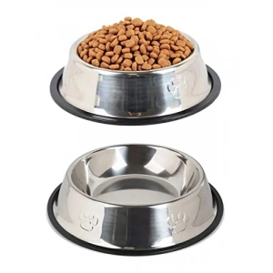 Paslanmaz Çelik Kaymaz Tabanlı Kedi ve Köpek Mama ile Su Kabı