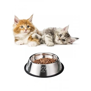 Paslanmaz Çelik Kedi ve Köpek Mama Kabı, Kaymaz Taban ile