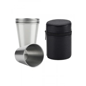 Paslanmaz Çelik Mini Kahve Bardağı Seti, 70 ml, Deri Kılıf