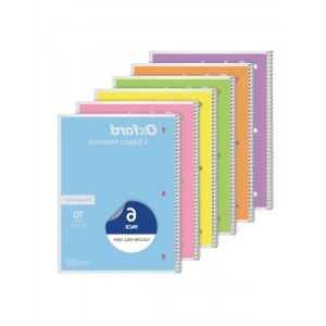 Pastel Renklerde 6lı Spiral Not Defteri, 70 Yaprak, Kolej Kağıdı