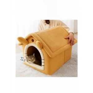 Peluş Yumuşak Kedi Evi, Isı Yalıtımlı ve Çıkarılabilir Minderli Tasarım
