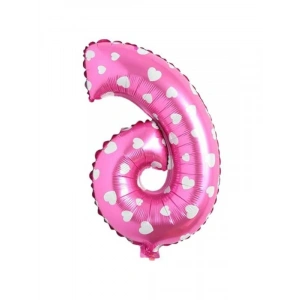 Pembe Kalpli 16 İnç Folyo Balon, 6 Rakamlı Set