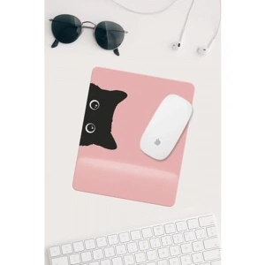 Pembe Kedi Desenli Bilek Destekli Mouse Pad, Rahat Kullanım için