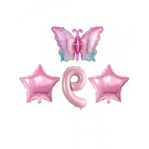 Pembe Kelebekli Folyo Balon Seti, 9 Yaş için Eğlenceli Kutlama