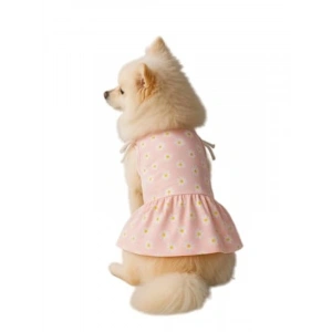 Pembe Papatyalı Kedi ve Köpek Elbisesi - L Boy
