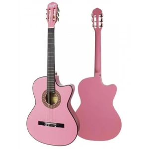 Pembe Renkli 4/4 Boy Klasik Gitar Seti, SOLAK Kullanım için