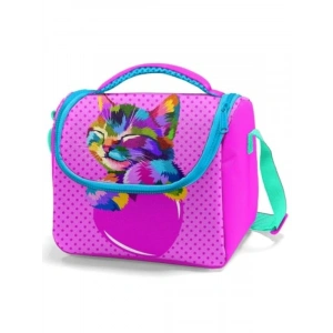 Pembe Sevimli Kedi Tasarımlı Yalıtımlı Çocuk Beslenme Çantası