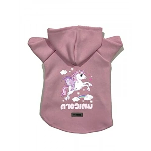 Pembe Unicorn Desenli Kapüşonlu Polar Sweatshirt, Köpek ve Kedi İçin
