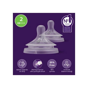 Philips Avent Doğal Tepkili 2li Biberon Emziği, 2 Numara, SCY962/02