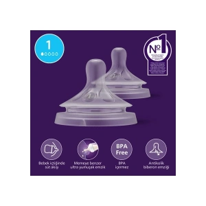 Philips Avent Doğal Tepkili Silikon Biberon Emziği 1 Numara Orta Akış 0+ Ay İçin 2li Paket