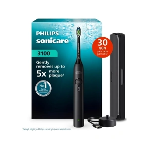 Philips Sonicare 3100 Sonic Şarjlı Diş Fırçası Siyah, 5 Kat Plak Temizliği, Basınç Sensörü, 14 Gün Şarj Ömrü, 3 Hız Ayarı, Seyahat Kabı Hediyeli - HX4033/32